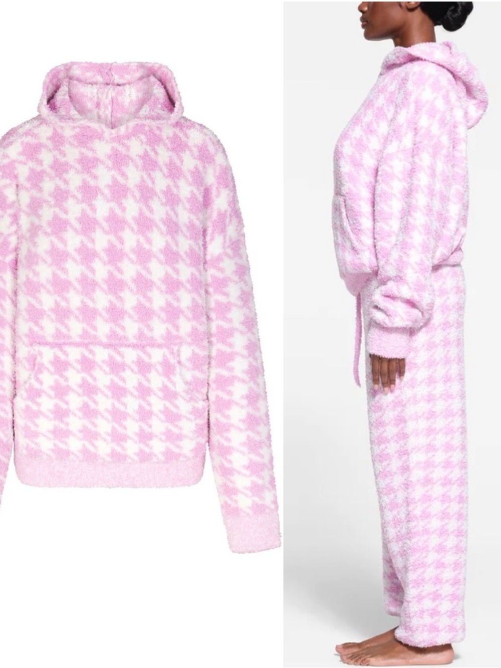 SKIMS Houndstooth Petal Pink White Hoodie Unisex S/M